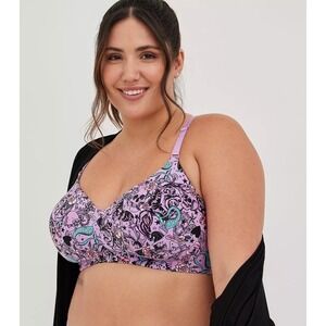 Torrid Dream Wire Free Lightly Lined Everyday Bra Size 44DD Purple Skull Rose